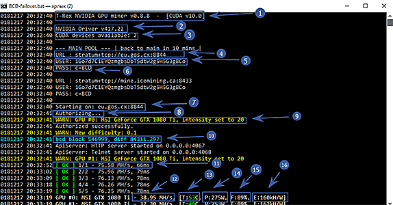 окна  t-rex miner