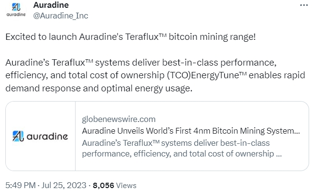 Auradine представила линейку майнеров bitcoin на 4-нм чипах